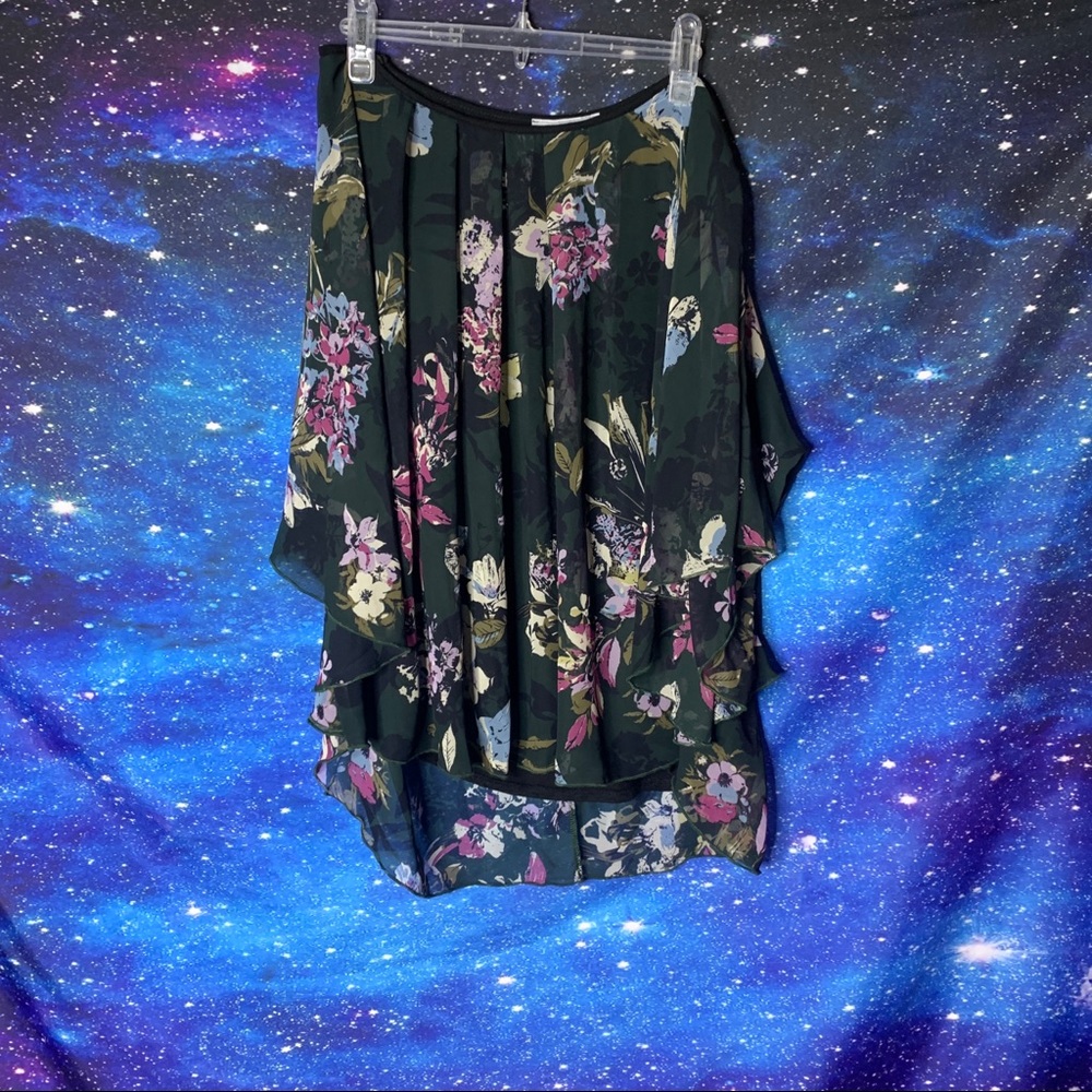 Janette Plus- Green Floral Elastic Waist Skirt 3xl